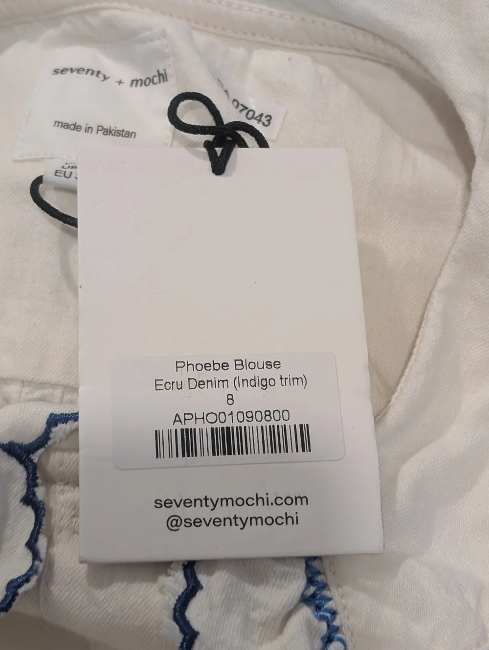 seventy + mochi | Phoebe Blouse In Ecru/Electric Blue - Picture 5 of 15